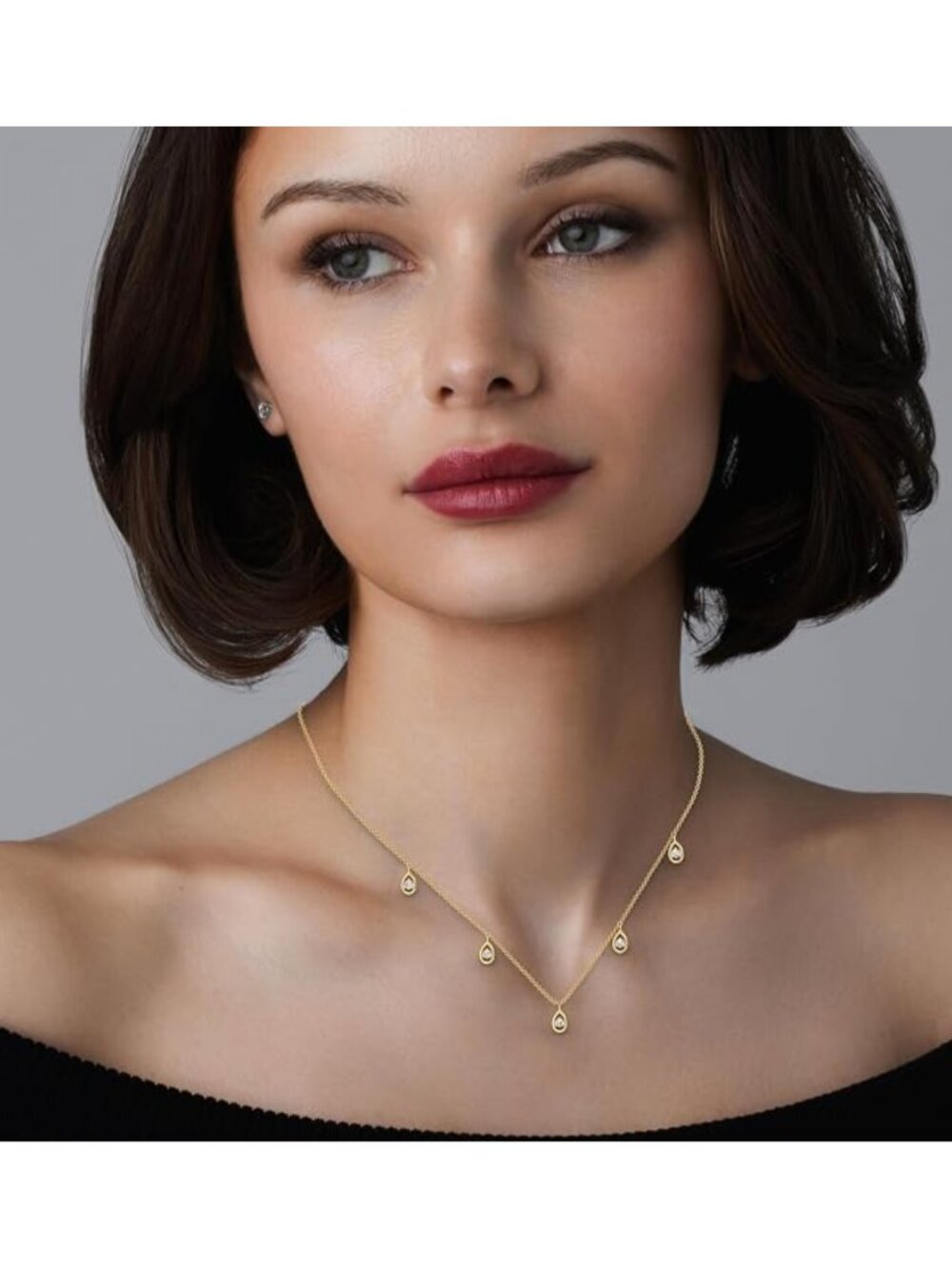 Lab Grown Diamond Teardrop Station Necklace Gold Over Silver NWT - Picture 3 of 8